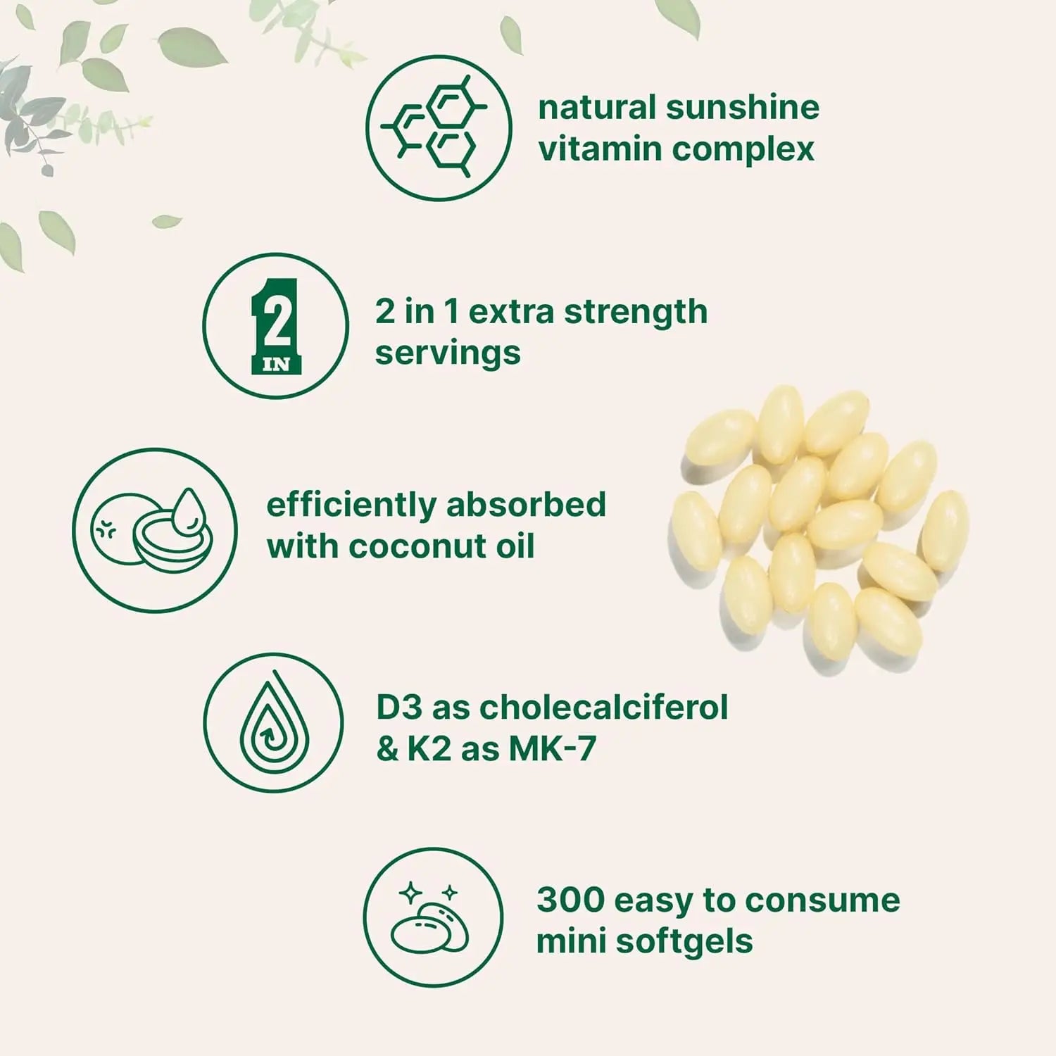 Vitamin D3 K2 Supplement 180 Virgin Coconut Oil Softgels Vitamin D & K Support Calcium Absorption, Bone, Immune & Heart Health