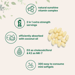 Vitamin D3 K2 Supplement 180 Virgin Coconut Oil Softgels Vitamin D & K Support Calcium Absorption, Bone, Immune & Heart Health