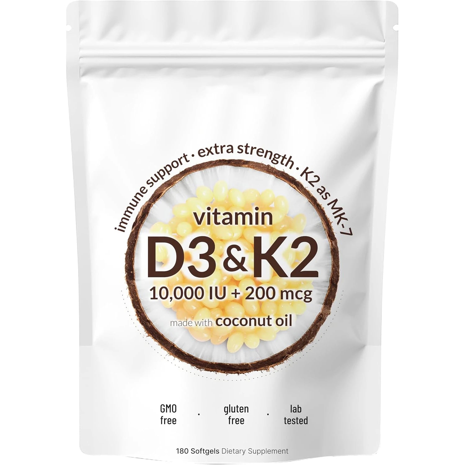 Vitamin D3 K2 Supplement 180 Virgin Coconut Oil Softgels Vitamin D & K Support Calcium Absorption, Bone, Immune & Heart Health