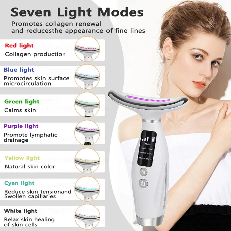 Neck Face Beauty Device EMS Micro-current 7 Color Facial Massager Reduce Double Chin Skin Tightening Neck Lift Device
