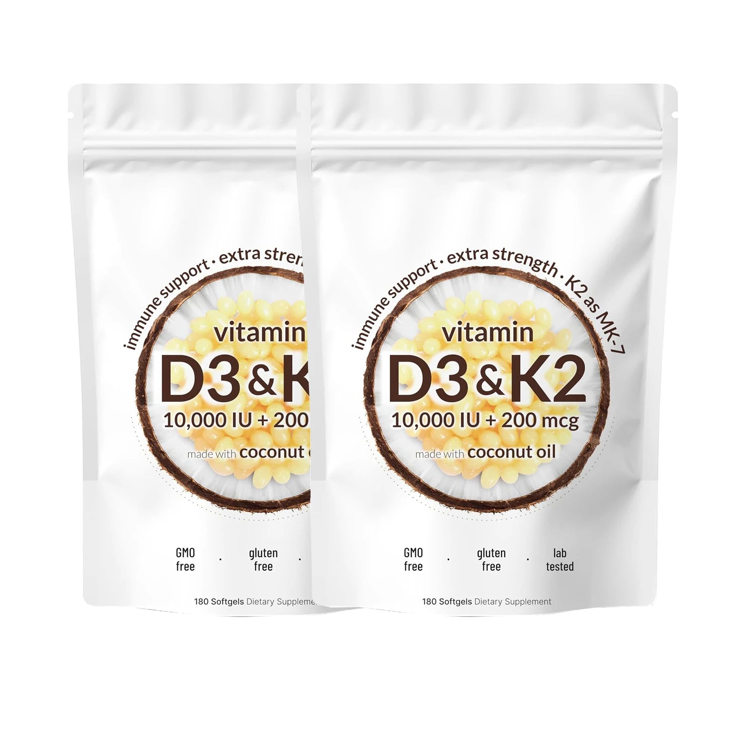 Vitamin D3 K2 Supplement 180 Virgin Coconut Oil Softgels Vitamin D & K Support Calcium Absorption, Bone, Immune & Heart Health