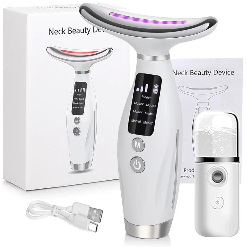 Neck Face Beauty Device EMS Micro-current 7 Color Facial Massager Reduce Double Chin Skin Tightening Neck Lift Device