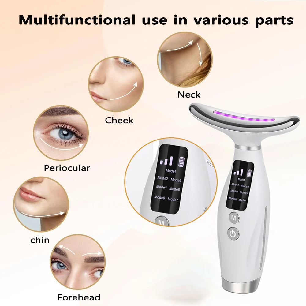 Neck Face Beauty Device EMS Micro-current 7 Color Facial Massager Reduce Double Chin Skin Tightening Neck Lift Device