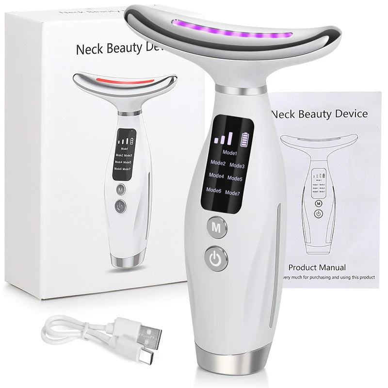 Neck Face Beauty Device EMS Micro-current 7 Color Facial Massager Reduce Double Chin Skin Tightening Neck Lift Device
