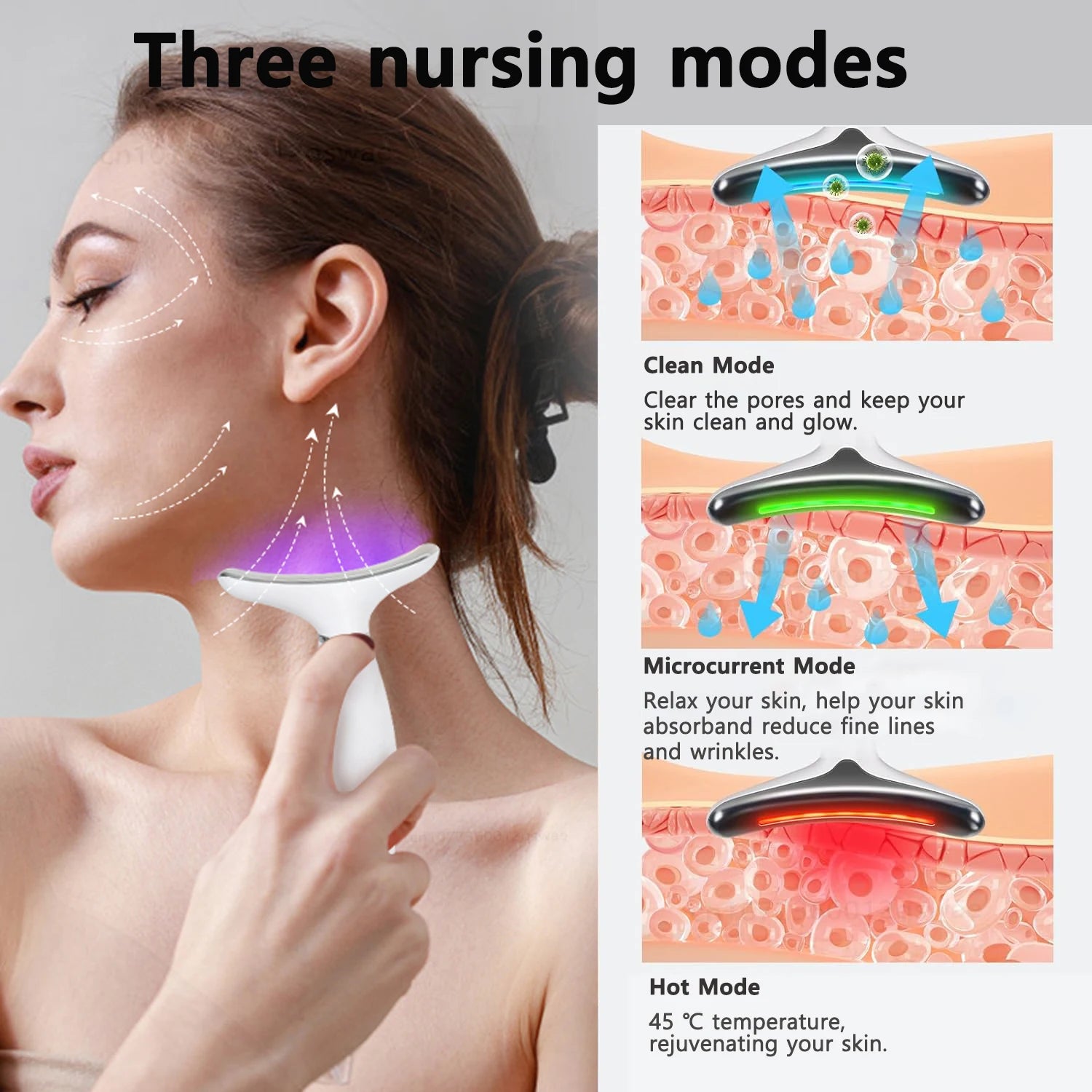 Neck Face Beauty Device EMS Micro-current 7 Color Facial Massager Reduce Double Chin Skin Tightening Neck Lift Device